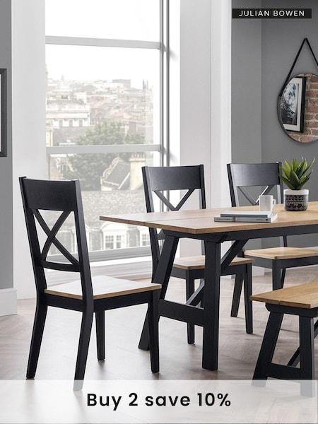 Julian Bowen Black Hockley Wood 6 Seater Dining Table and Chairs/Bench Set (D06454) | £770