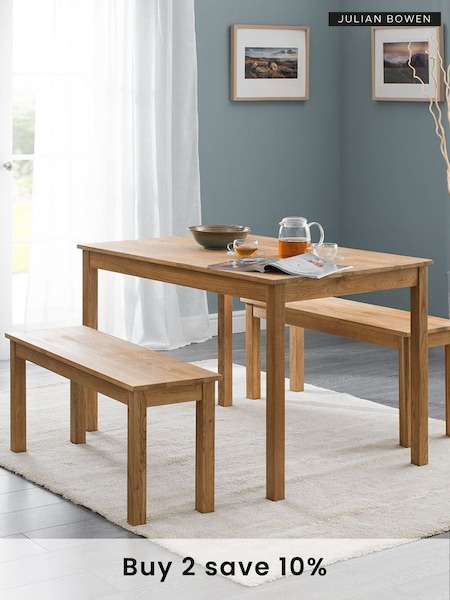 Julian Bowen Brown Coxmoor Solid Oak 4 Seater Dining Table and Bench Set (D06457) | £410