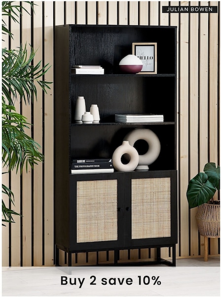 Julian Bowen Black Padstow Rattan Tall Bookcase (D06475) | £280