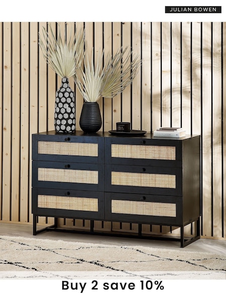 Julian Bowen Black Padstow Rattan 6 Drawer Chest (D06481) | £300