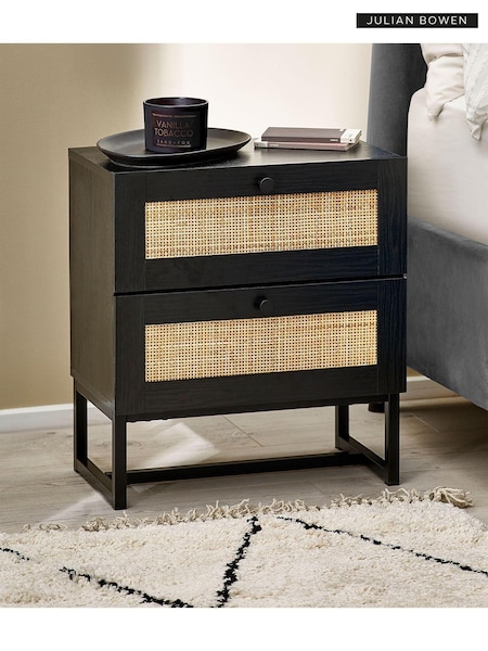 Julian Bowen Black Padstow Rattan 2 Drawer Bedside Table (D06482) | £130