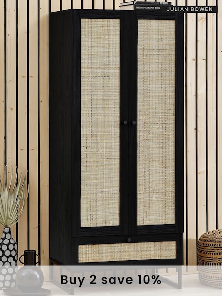 Julian Bowen Black Padstow Rattan Double Wardrobe (D06495) | £405