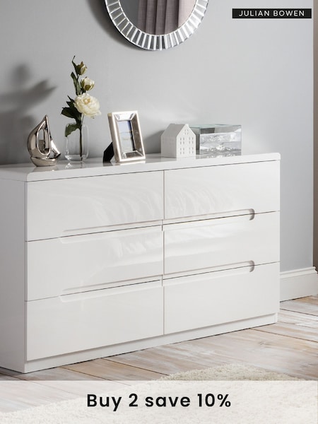 Julian Bowen White Manhattan 6 Drawer Wide Chest (D06498) | £290