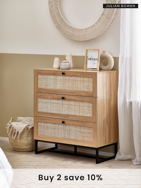 Julian Bowen Brown Padstow Rattan 3 Drawer Chest (D06506) | £200