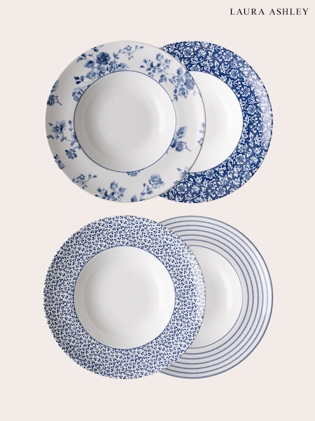 Laura Ashley Set of 4 Blue Blueprint Collectables 22cm Deep Plates (D06837) | £48