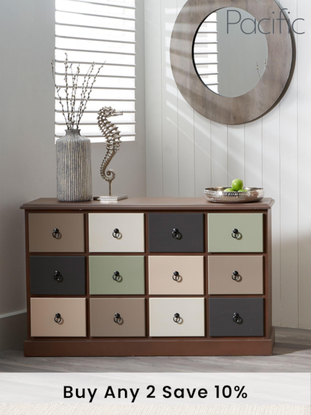 Pacific Sage Green Loft Pine Wood 12 Drawer Unit (D06974) | £530