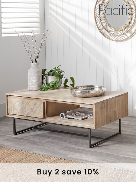 Pacific Brown Marca Acacia Wood 2 Drawer Coffee Table (D06984) | £480