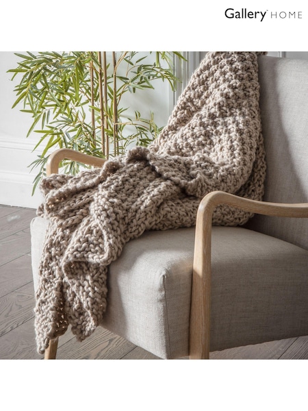 Gallery Home Natural Moss Chunky Knitted Throw (D08163) | £54