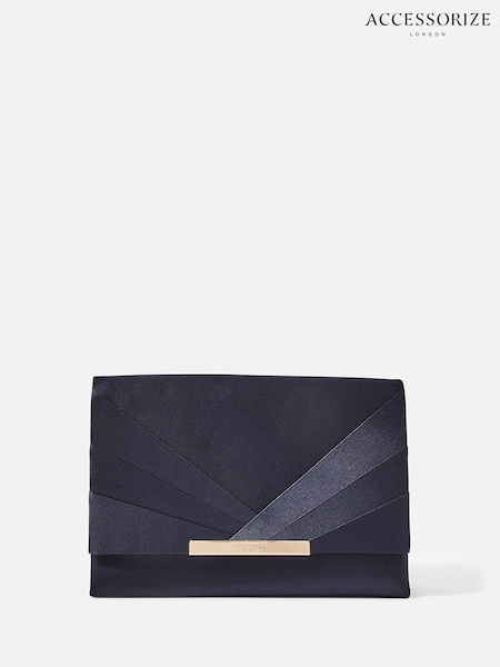 Accessorize Blue Satin Fold Over Clutch Bag (D08549) | £30