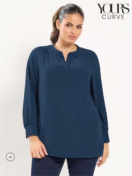 Blue - Yours Curve Half Placket Blouse