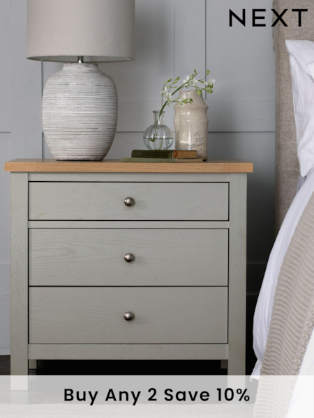 Dove Grey Malvern Paint Effect 3 Drawer Wide Bedside Table (D10432) | £225