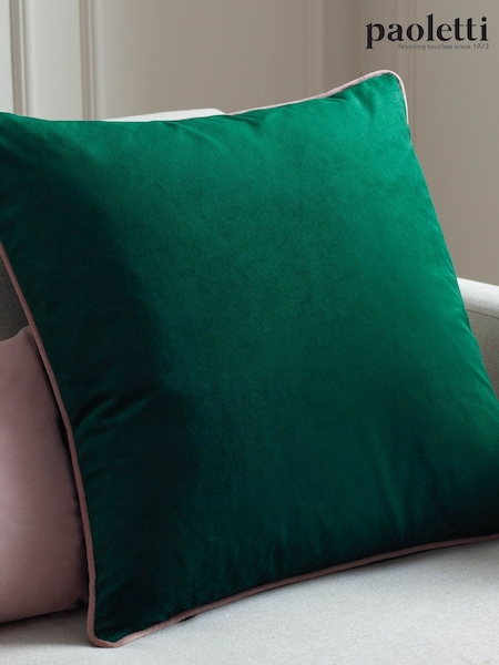 Riva Paoletti Emerald Green/Blush Pink 55 x 55cm Meridian Velvet Cushion (D11317) | £18