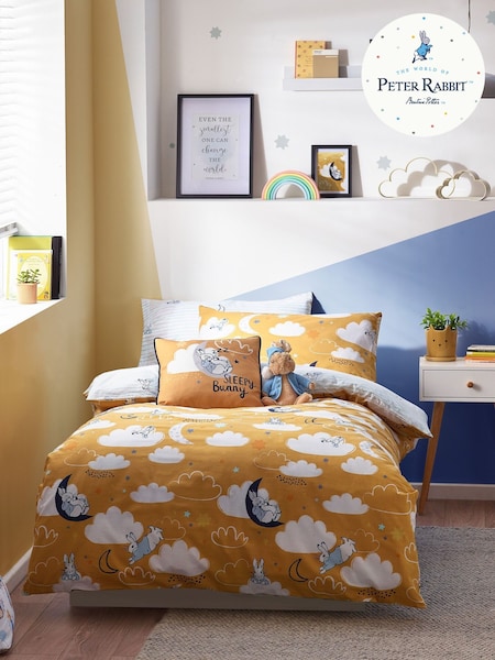 Peter Rabbit™ Ochre Yellow Sleepy Head Timeless Printed Duvet Cover and Pillowcase Set (D11377) | £18 - £30