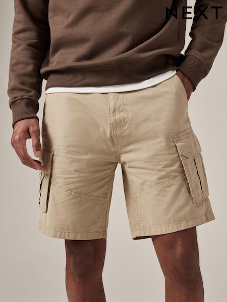 Stone Natural 100% Cotton Cargo Shorts (D12478) | £26