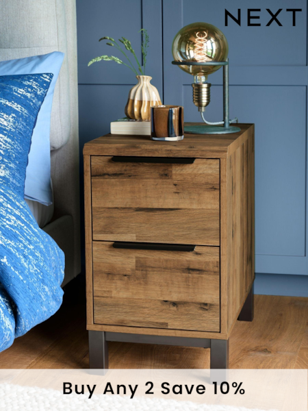 Dark Bronx Oak Effect 2 Drawer Bedside Table (D12669) | £165