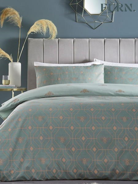 furn. Green Bee Deco Geometric Reversible Duvet Cover and Pillowcase Set (D14029) | £16 - £32