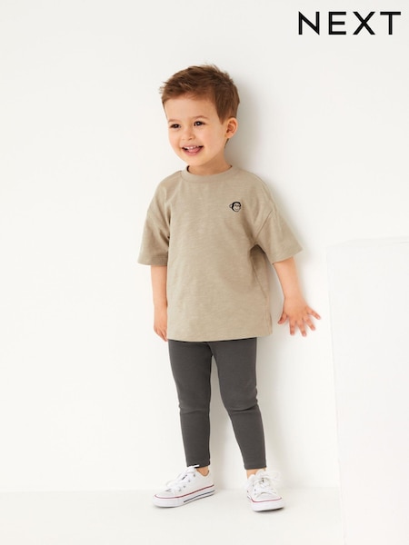 Neutral Oversized Short Sleeves 100% Cotton T-Shirt and Leggings Set (3mths-7yrs) (D14284) | £9 - £13