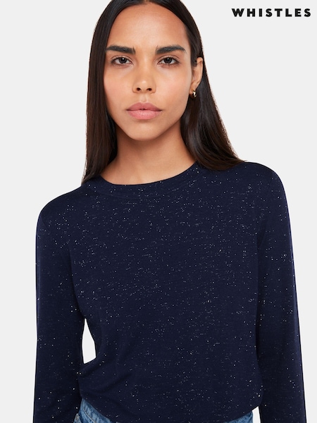 Whistles Blue Annie Sparkle Crew Neck Jumper (D14671) | £75