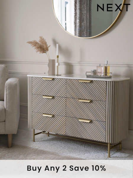 Light Grey Valencia Marble and Mango Wood 6 Drawer Chest of Drawers (D15541) | £899