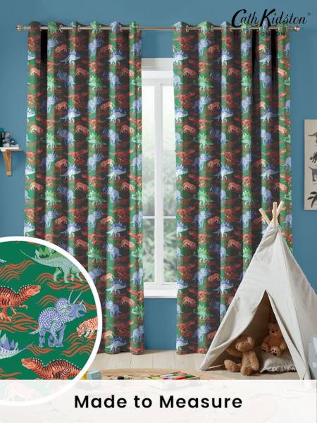 Cath Kidston Green Kids Dinosaur Made To Measure 100% Cotton Curtains (D15571) | £82