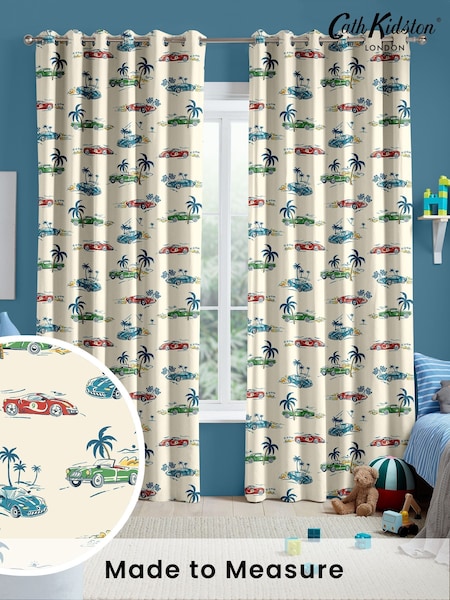 Cath Kidston Cream Kids Fast Cars Made To Measure 100% Cotton Curtains (D15576) | £82