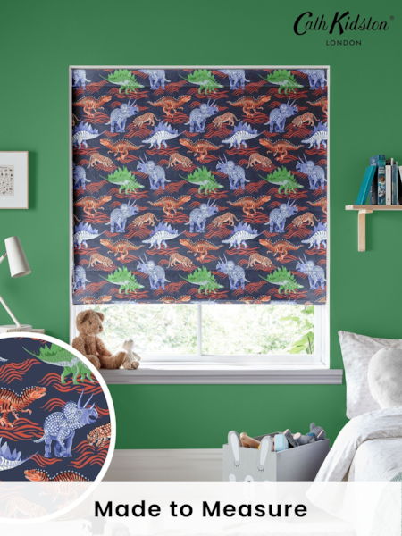 Cath Kidston Blue Kids Dinosaur Made To Measure Roman 100% Cotton Blind (D16174) | £75