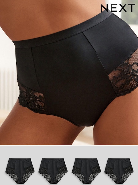 Black High Waist Brief Tummy Control Shaping Lace Back Bikinis 4 Pack (D16320) | £40