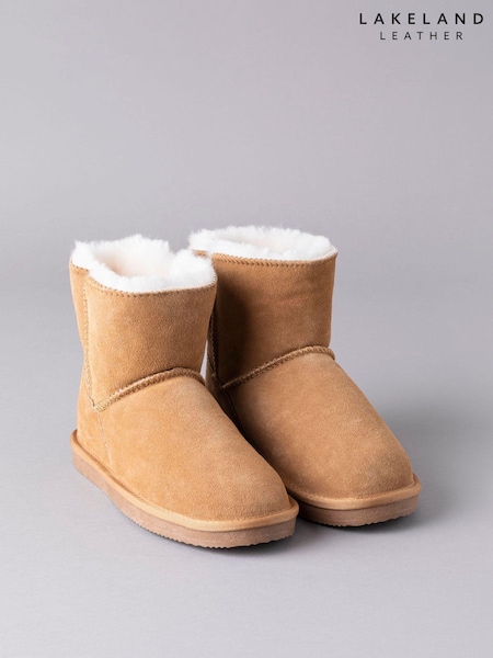 Lakeland Leather Tan Brown Ladies Sheepskin Boots Slippers (D16434) | £100