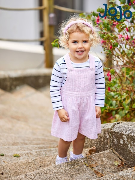 JoJo Maman Bébé Pink Seersucker Stripe Culotte Dungarees (D18278) | £22 - £25