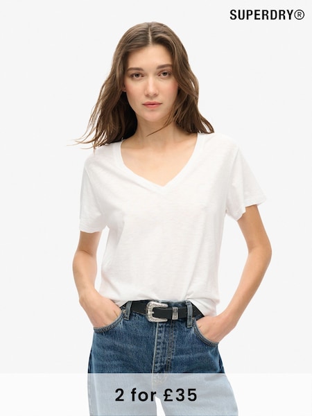 Superdry Optic White Studios Embroidered V-Neck T-Shirt (D18996) | £20
