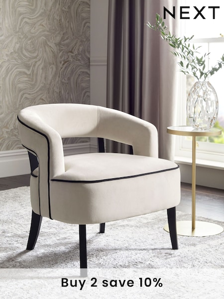 Soft Velvet Pebble Natural Remi Wood Accent Chair (D19187) | £199