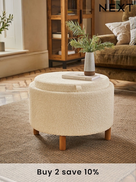 Casual Boucle Oyster Natural Ashton Storage Stool (D19196) | £155