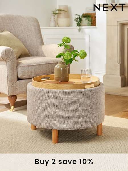 Chunky Weave Mid Natural Ashton Storage Stool (D19199) | £155