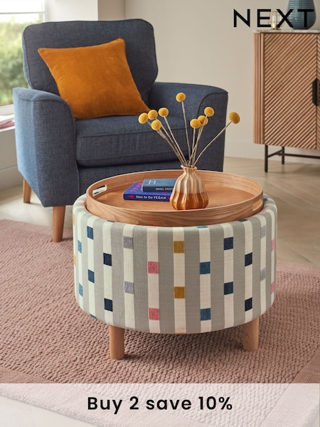 Chunky Stripe Geo Grey Ashton Storage Stool (D19200) | £160