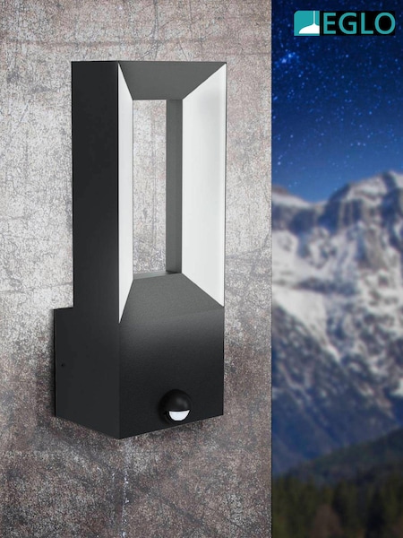 Eglo Grey Riforano Black Exterior Outdoor Wall Light with Sensor (D19940) | £98