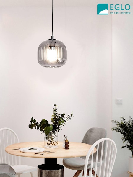 Eglo Grey Mantunalle Smoked Glass Single Ceiling Light Pendant (D20011) | £50