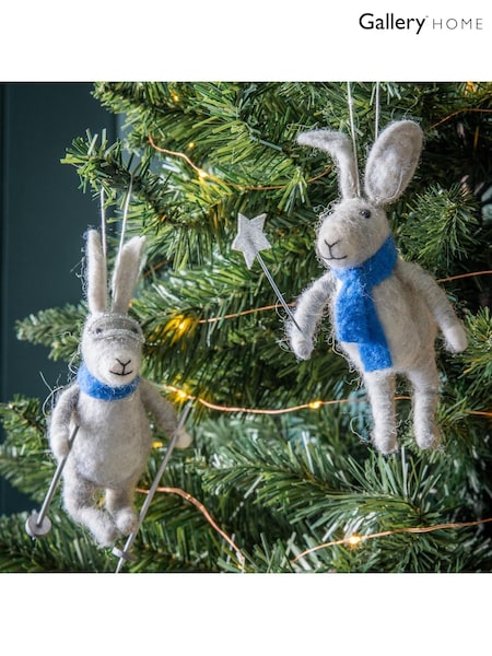 Gallery Home Set of 2 Grey Skiing Hares (D20693) | £16