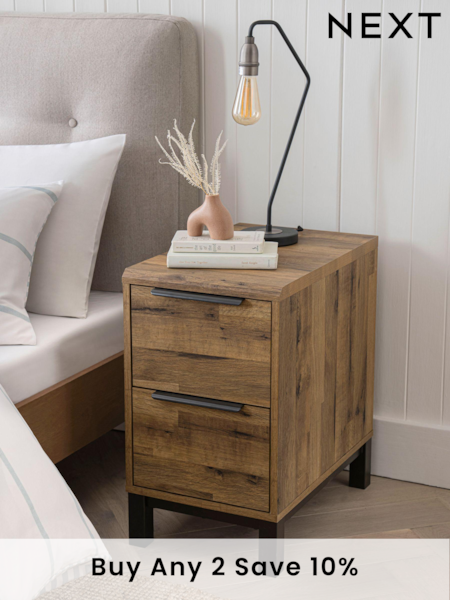 Dark Bronx Oak Effect 2 Drawer Slim Bedside Table (D20738) | £175