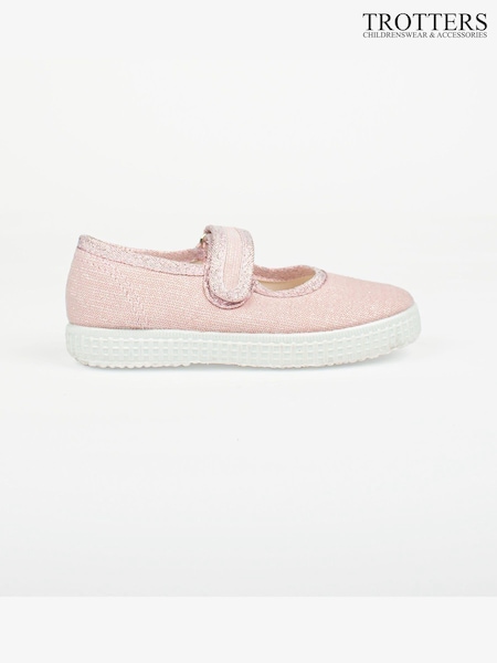 Trotters London Pink Sparkle Martha Canvas Shoes (D20937) | £30 - £34