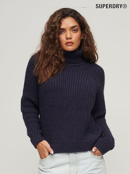 Superdry Blue Slouchy Stitch Roll Neck Knit Jumper (D22158) | £0