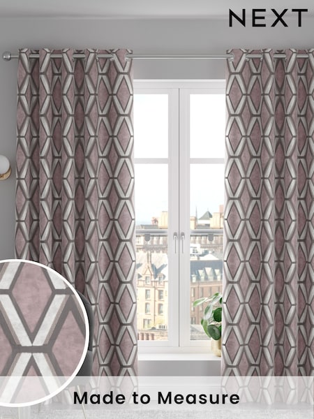 Blush Pink Collection Luxe Heavyweight Geometric Cut Velvet Made To Measure Curtains (D23880) | £137