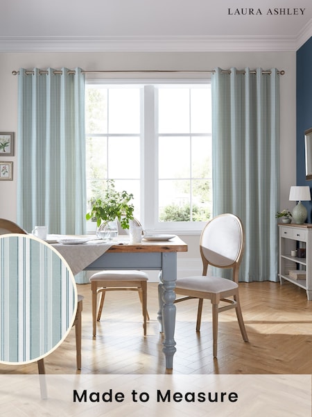 Laura Ashley Eucalyptus 100% Cotton Suffolk Stripe Made To Measure Curtains (D24124) | £100