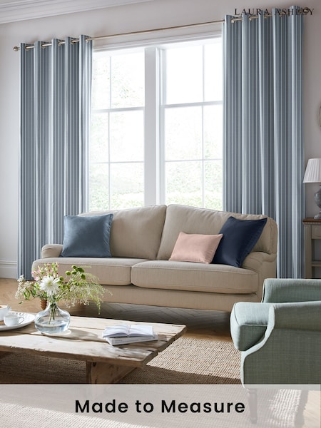 Laura Ashley Seaspray 100% Cotton Suffolk Stripe Made To Measure Curtains (D24125) | £100
