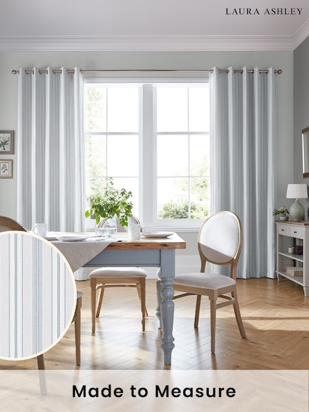 Laura Ashley Slate 100% Cotton Suffolk Stripe Made To Measure Curtains (D24126) | £100