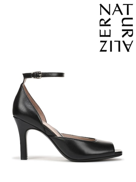 Black - Naturalizer Asha Wide Fit Peep Toe Ankle Strap Sandals