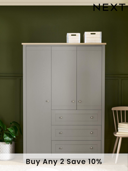 Dove Grey Malvern Paint Effect Triple, 3 drawers Wardrobe (D24826) | £725