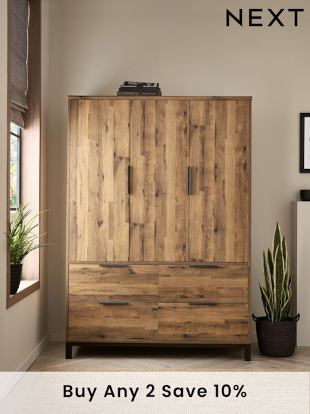 Dark Bronx Oak Effect Triple, 4 Drawers Wardrobe (D24828) | £725