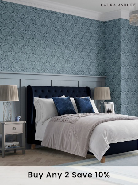 Laura Ashley Annaly Velvet Midnight Navy Chatsworth Bed Upholstered (D26070) | £650 - £850