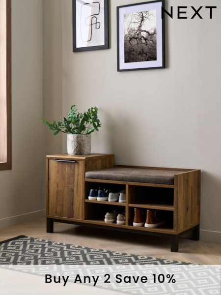 Dark Natural Bronx Bronx Oak Effect Hallway Shoe Storage Bench (D26201) | £285