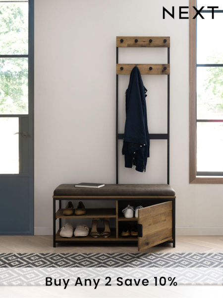 Dark Natural Bronx Bronx Oak Effect Storage Bench and Coat Stand (D26202) | £290